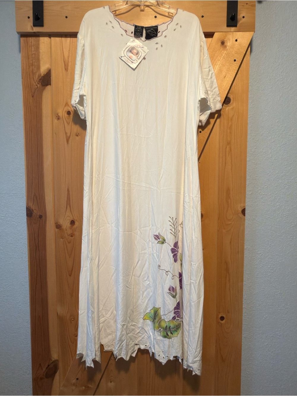 Light Cream Maxi Dress with Purple Floral Detail